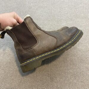 Dr. Martens Boots Womens Size 9 Brown Leather Chelsea Ankle Faux Fur Leonore